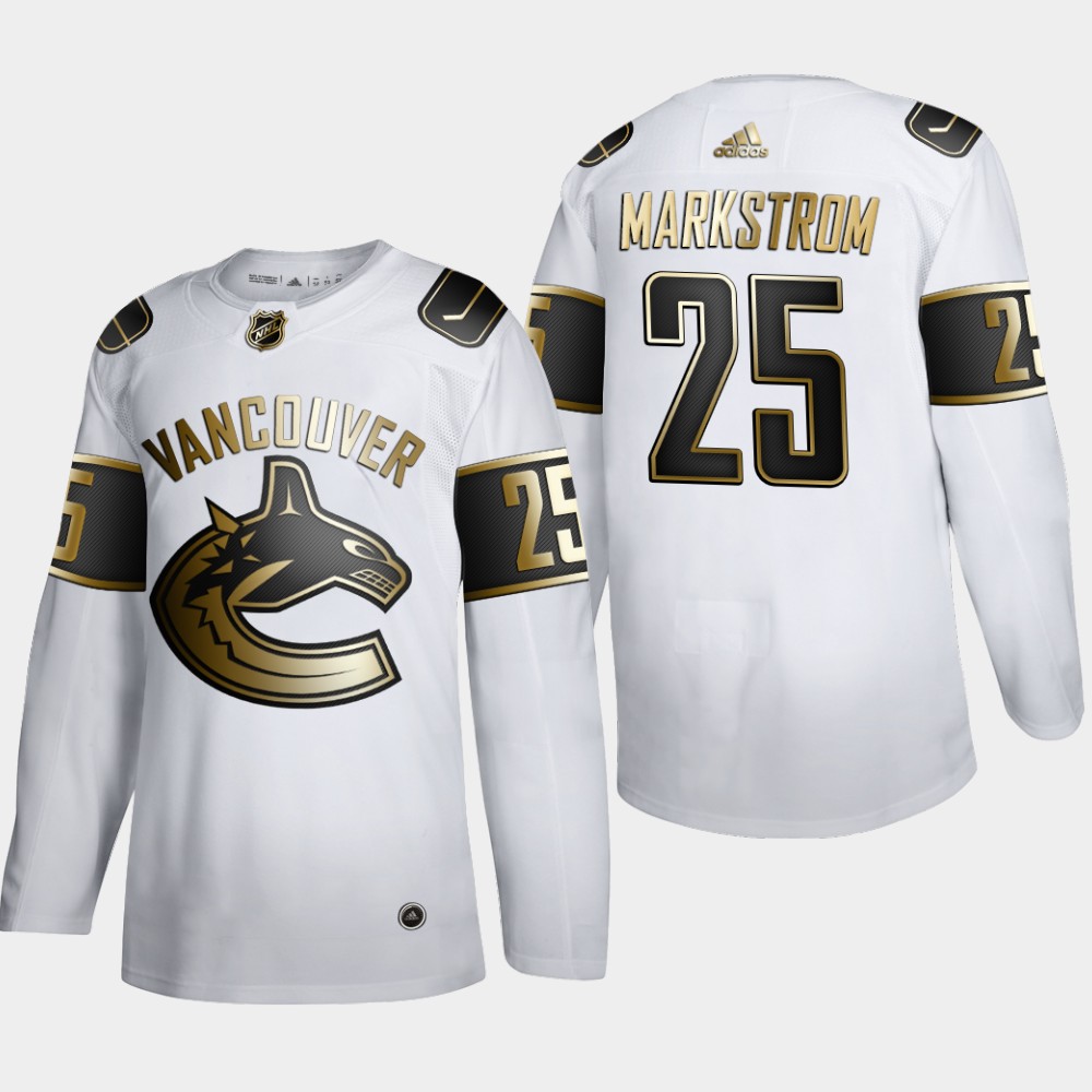Men Vancouver Canucks 25 Jacob Markstrom Adidas White Golden Edition Limited Stitched NHL Jersey